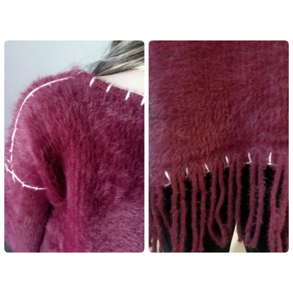 FUZZY WINE FRINGE SWEATER! - Picture 7 of 7